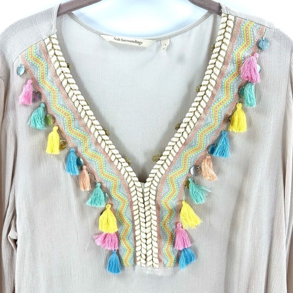 Soft Surroundings Clementine Tassel Tunic Top Womens Large Boho Beachy Gauze - Picture 4 of 13